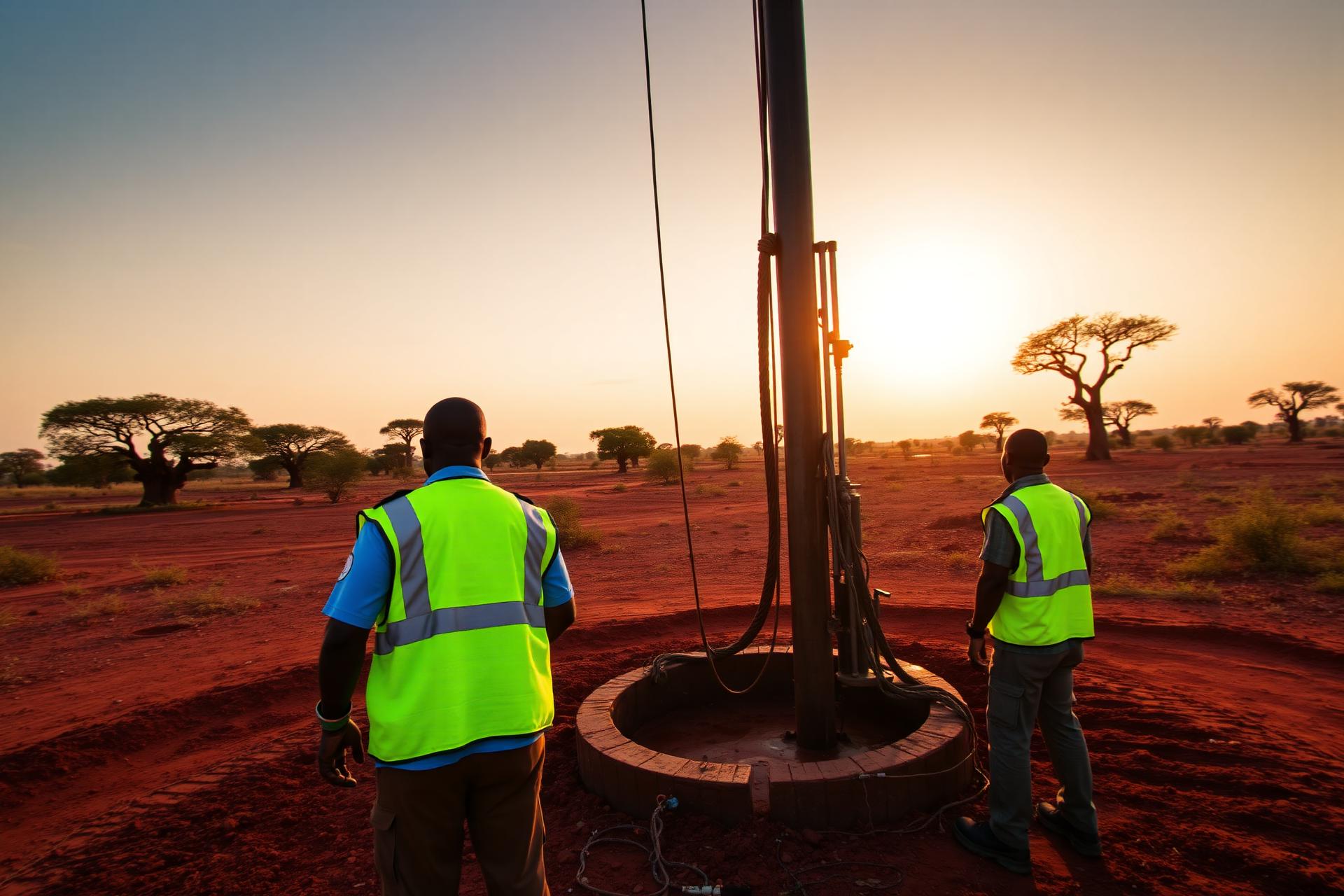 Borehole drilling at sunrise